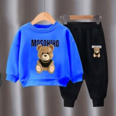 【18M-10Y】2-piece Unisex Slack Bear Print Crewneck Sweatshirt And Pants Set