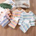 【9M-5Y】2-piece Unisex Keep Warm Colorful Stripe Print Long Sleeve Pajamas Set