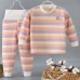 【9M-5Y】2-piece Unisex Keep Warm Colorful Stripe Print Long Sleeve Pajamas Set