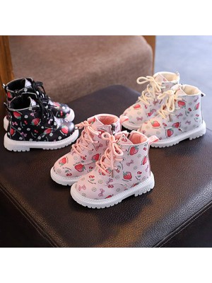 Girl Fashionable Strawberry Butterfly Cherry Print Warm Martin Boots