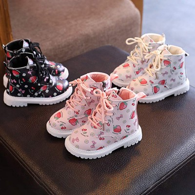 Girl Fashionable Strawberry Butterfly Cherry Print Warm Martin Boots