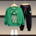 【18M-13Y】Unisex Casual Cartoon Bear Print Sweatshirt And Pants Set - 9204