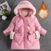 【18M-8Y】Girl Solid Color Quilted And Fleece Keep Warm Hooded Long Cotton Coat