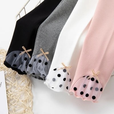 【18M-8Y】Girl Casual Cotton Solid Color Bow Stretch Breathable Leggings