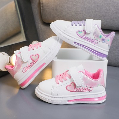 Girl Casual Sports Letter Heart Embroidered Soft Sole Sports Shoes