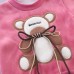 【12M-4Y】3-piece Unisex Cute Warm Monkey Embroidered Bowknot Round Neck Sweatshirt Hooded Vest Coat And Pants Set - 4450