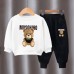 【18M-10Y】2-piece Unisex Slack Bear Print Crewneck Sweatshirt And Pants Set