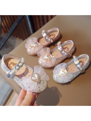 Girl Fashion Soft Sole Pearl Bowknot Sequin Princess Shoes