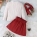 【18M-6Y】3-piece Girl Retro Solid Color Long-sleeved T-shirt And Corduroy Skirt Set With Scarf