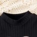 【3Y-7Y】3-piece Girl Fashion Retro Black Heart-shaped Embroidered Long-sleeved T-shirt And Bowknot Bear Print Pleated Skirt Set