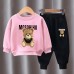 【18M-10Y】2-piece Unisex Slack Bear Print Crewneck Sweatshirt And Pants Set