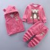 【12M-4Y】3-piece Unisex Cute Warm Monkey Embroidered Bowknot Round Neck Sweatshirt Hooded Vest Coat And Pants Set - 4450