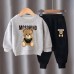 【18M-10Y】2-piece Unisex Slack Bear Print Crewneck Sweatshirt And Pants Set