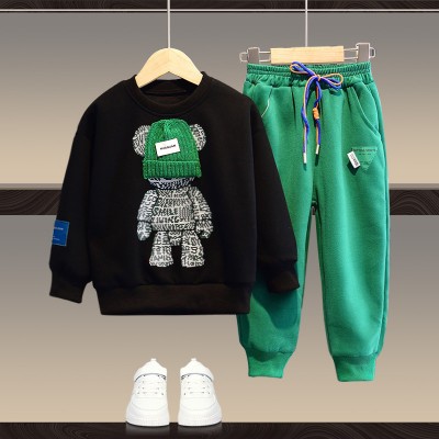 【18M-13Y】Unisex Casual Cartoon Bear Print Sweatshirt And Pants Set - 9204