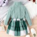 【6M-4Y】2-piece Girl Fashion Solid Color High Neck Long Sleeve T-shirt And Plaid Bowknot Skirt Suit