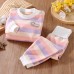 【9M-5Y】2-piece Unisex Keep Warm Colorful Stripe Print Long Sleeve Pajamas Set