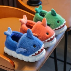 Unisex Kids Multicolor Thick Flannel Shark Slippers