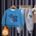 【18M-10Y】2-piece Boys Multicolor Thick Dinosaur Print Round Neck Sweatshirt And Pants Set