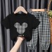 【18M-9Y】Unisex Kids Cartoon Print Short-sleeved T-shirt And Plaid Pants Set - 34359