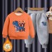 【18M-10Y】2-piece Boys Multicolor Thick Dinosaur Print Round Neck Sweatshirt And Pants Set