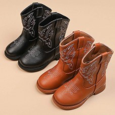 Girls Boho Embroidered PU Leather Boots