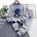 【3Y-12Y】2-piece Boys Bear Embroidery Long-sleeved Sweatshirt And Pants Set - 4446