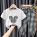 【18M-9Y】Unisex Kids Cartoon Print Short-sleeved T-shirt And Plaid Pants Set - 34359