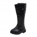 Girls Thick Solid Color PU Leather High Boots