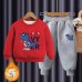 【18M-10Y】2-piece Boys Multicolor Thick Dinosaur Print Round Neck Sweatshirt And Pants Set