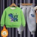 【18M-10Y】2-piece Boys Multicolor Thick Dinosaur Print Round Neck Sweatshirt And Pants Set