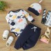 【0M-18M】3-piece Baby Boy Dinosaur Print Long Sleeve Romper And Pants Set With Hat