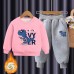 【18M-10Y】2-piece Boys Multicolor Thick Dinosaur Print Round Neck Sweatshirt And Pants Set