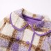 【18M-8Y】Girls Thick Purple Plaid Tweed Coat