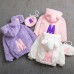 【18M-8Y】2-piece Girls Thick Letter Embroidered Hooded Fleece Jacket With Bag