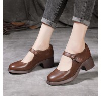 Chocolate High Heels Buckle Strap Chunky High Heels