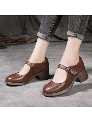 Chocolate High Heels Buckle Strap Chunky High Heels