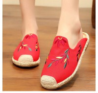 Simple Splicing Red Cotton Fabric Embroideried Slippers Shoes